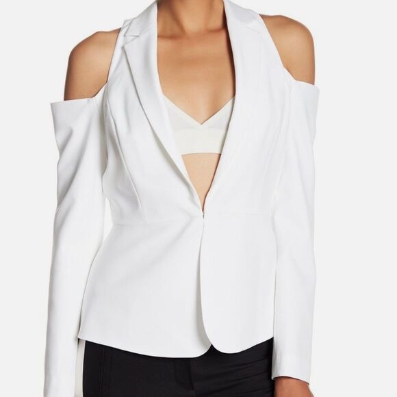 New BCBGMaxAzria Womens Sasha White City Cold Shoulder Blazer Jacket - Picture 1 of 5